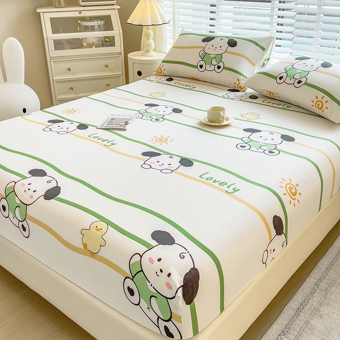 91家纺网 家纺一手货源 找家纺 芃成 2024新款老粗布床笠款 总1 狗狗乐园-绿