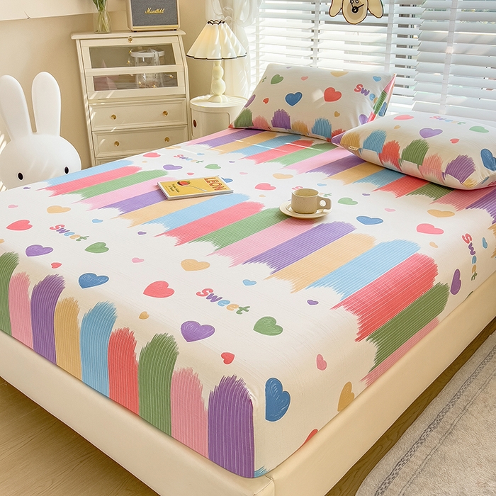 91家纺网 家纺一手货源 找家纺 芃成 2024新款老粗布床笠款 总1 快乐甜心