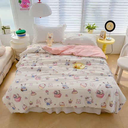 91家纺网 家纺一手货源 找家纺 默忆 2025新款水洗棉双层纱夏被夏凉被空调被被子被芯 凯蒂猫