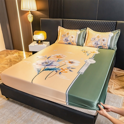 91家纺网 家纺一手货源 找家纺 （总）圣比熊 2025新款大版可水洗冰丝床笠宿舍床垫保护套三件套1