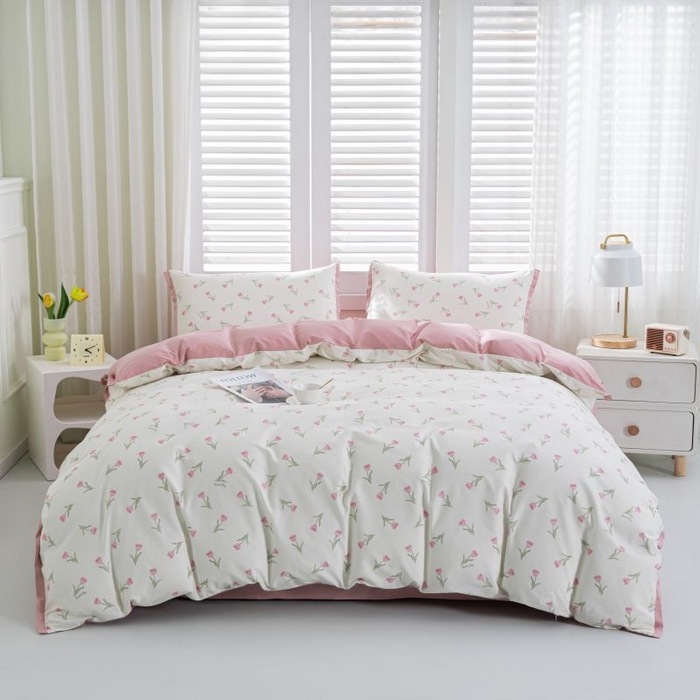 91家纺网 家纺一手货源 找家纺 优姿家纺 新款纯棉长绒棉小清新ins风印花四件套-系列一 堇色