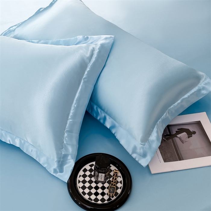 91家纺网 家纺一手货源 找家纺 梦舒羽 2025新款夏季可水洗冰丝四件套单品系列-冰丝枕套 天空蓝