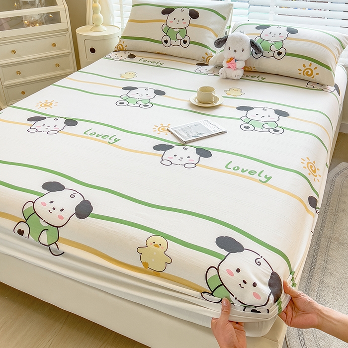 91家纺网 家纺一手货源 找家纺 芃成 2024新款老粗布床笠款 总1 狗狗乐园-绿