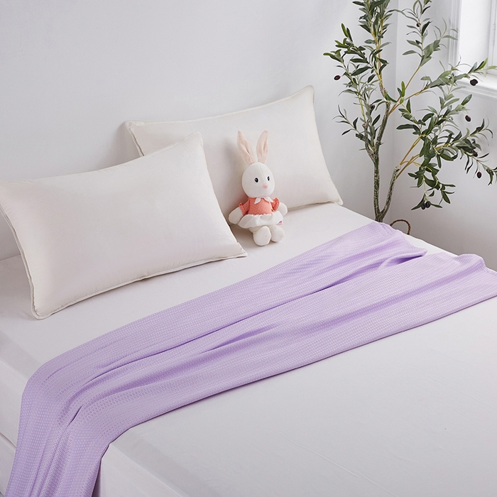 91家纺网 家纺一手货源 找家纺 金泰莱 2025新款菱形格竹纤维盖毯子提花薄夏被夏凉被空调毯子 紫色