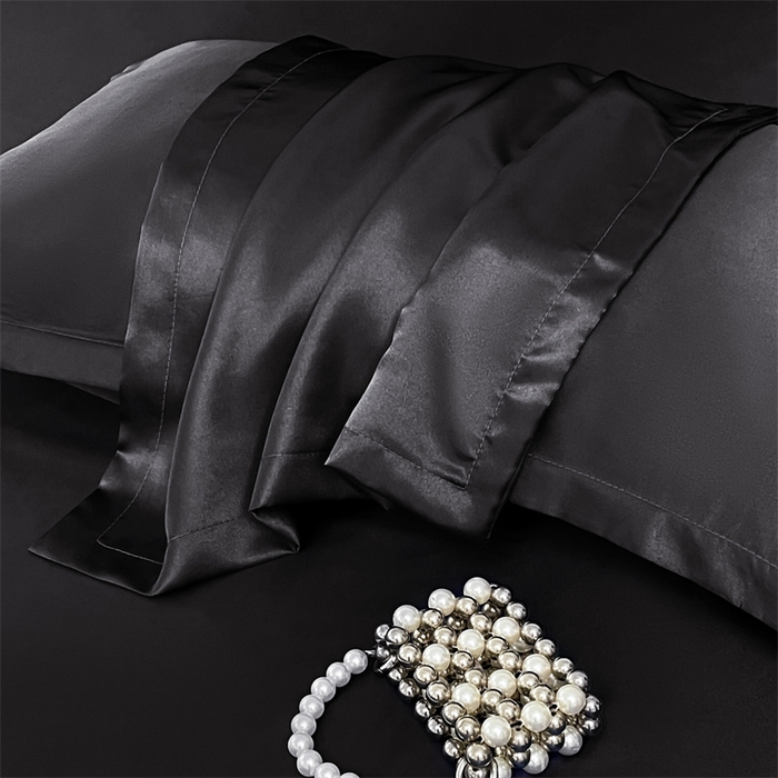 91家纺网 家纺一手货源 找家纺 梦舒羽 2025新款夏季可水洗冰丝四件套单品系列-冰丝枕套 尊贵黑