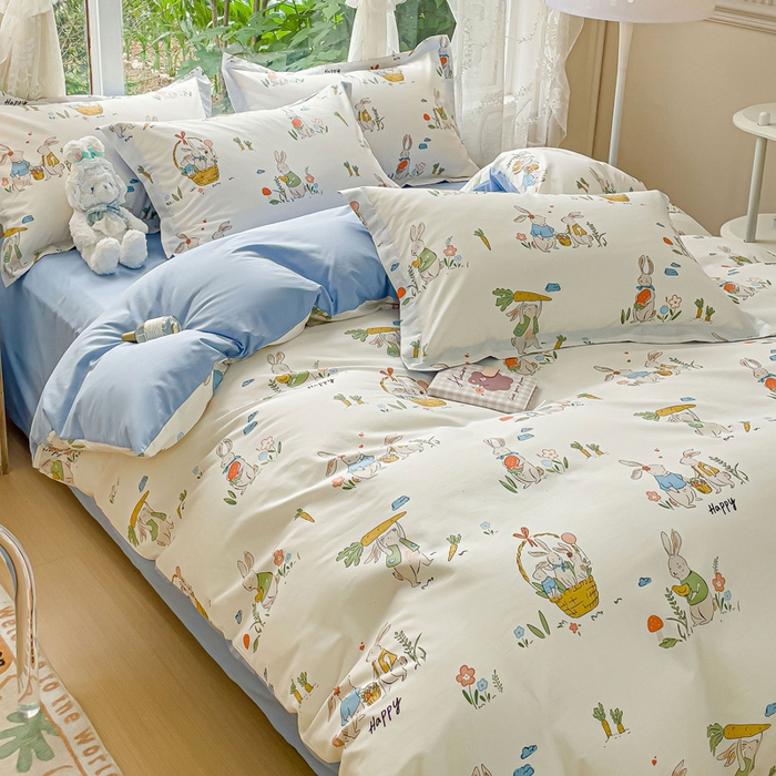 91家纺网 家纺一手货源 找家纺 金鑫汇家纺 2024新款全棉纯棉卡通印花四件套单品系列-单被套收获满满蓝色