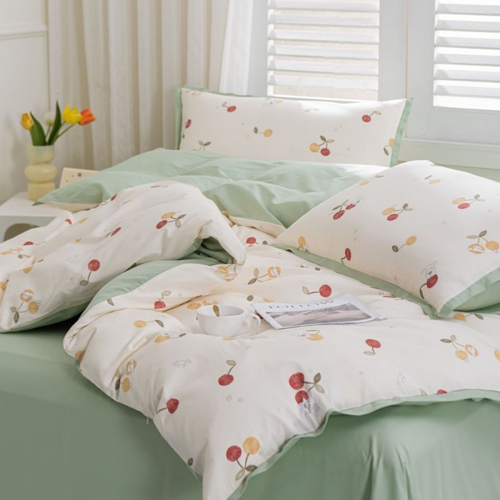 91家纺网 家纺一手货源 找家纺 优姿家纺 新款纯棉长绒棉小清新ins风印花四件套-系列一 樱桃兔