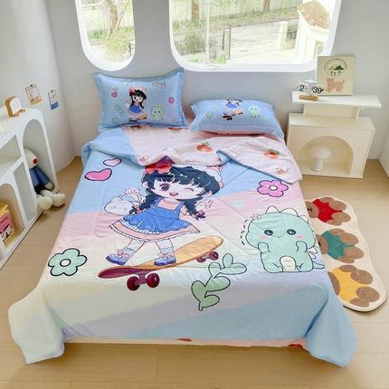 91家纺网 家纺一手货源 找家纺 （总）宝薇 2025新款数码印花卡通大版60支有氧水洗真丝夏被夏被      