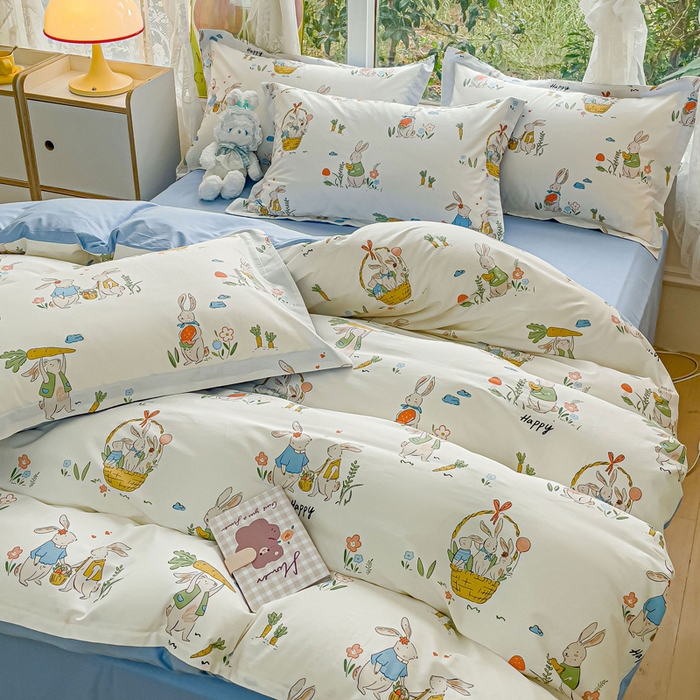 91家纺网 家纺一手货源 找家纺 金鑫汇家纺 2024新款全棉纯棉卡通印花四件套单品系列-四件套收获满满蓝色