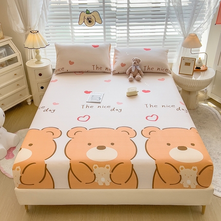 91家纺网 家纺一手货源 找家纺 芃成 2024新款老粗布床笠款 总2 暖心小熊