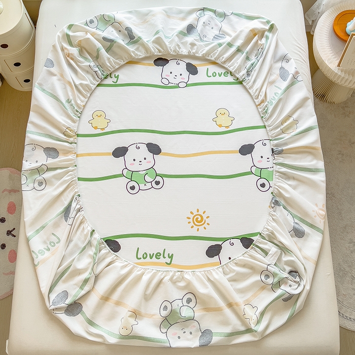 91家纺网 家纺一手货源 找家纺 芃成 2024新款老粗布床笠款 总1 狗狗乐园-绿