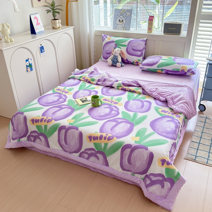 91家纺网 家纺一手货源 找家纺 花伞家居 2024新款全棉豆豆绒大豆夏被春秋被 夏被-浓情郁金香