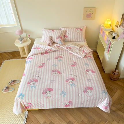 名兮家居 2024新款针织棉夏凉被三丽鸥系列 竖条美乐蒂