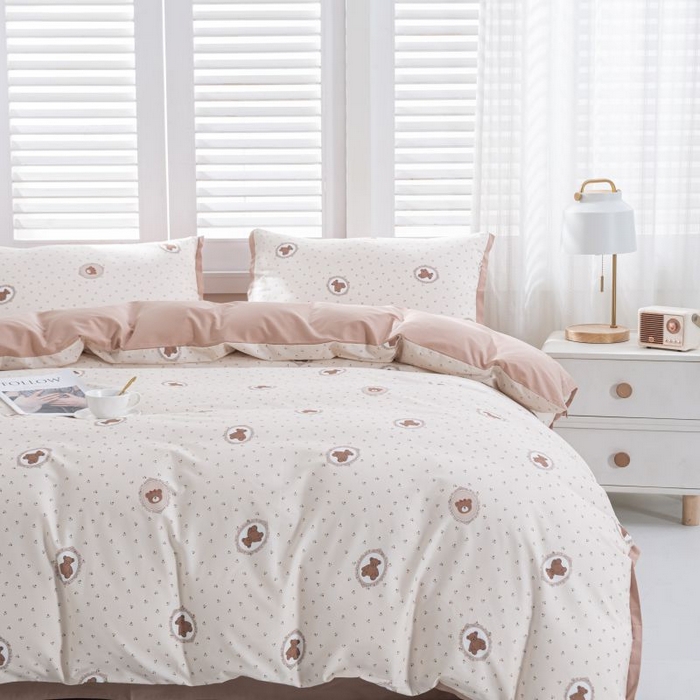 91家纺网 家纺一手货源 找家纺 优姿家纺 新款纯棉长绒棉小清新ins风印花四件套-系列一 梦露熊