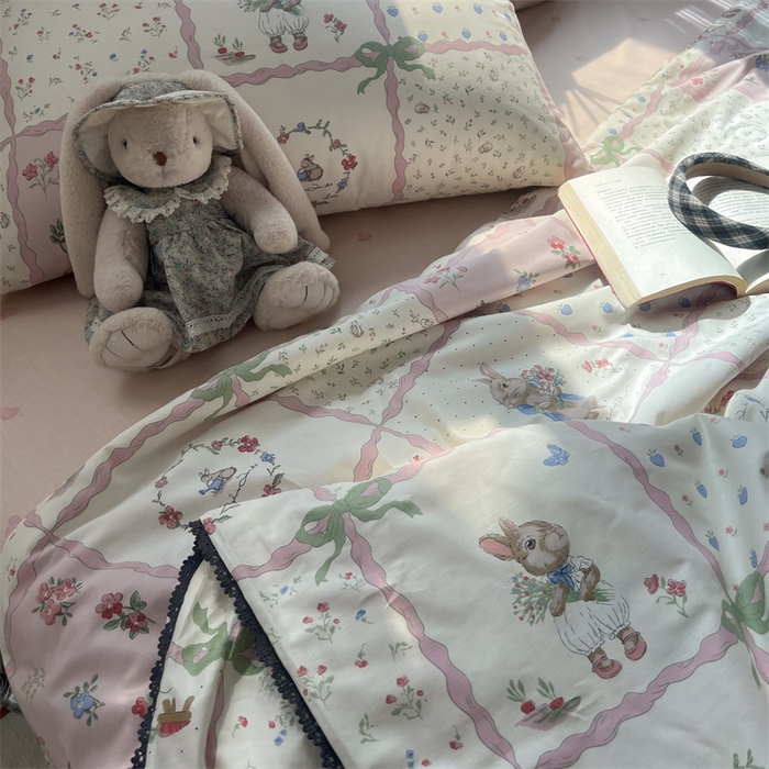 91家纺网 家纺一手货源 找家纺 HL原创 2024新款全棉法式大豆被夏被 XB-甜格小兔