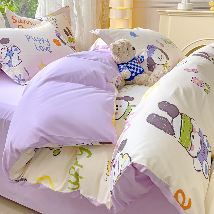 91家纺网 家纺一手货源 找家纺 金鑫汇家纺 2024新款全棉纯棉卡通印花四件套单品系列-单被套狗狗乐园