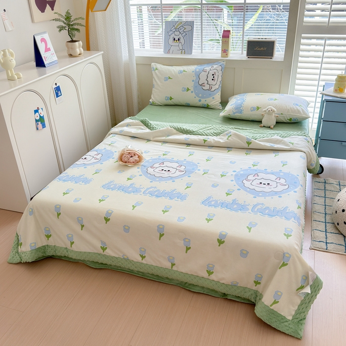 91家纺网 家纺一手货源 找家纺 花伞家居 2024新款全棉豆豆绒大豆夏被春秋被 夏被-郁金香小羊