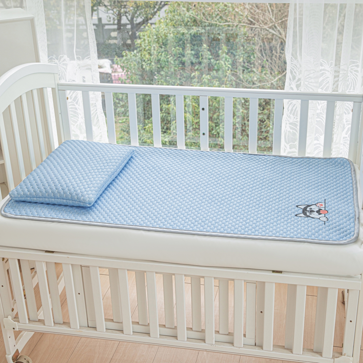 91家纺网 家纺一手货源 找家纺 宅部落 2024年新款凉感豆豆幼儿园幼婴儿儿童凉席 哈士奇-深蓝