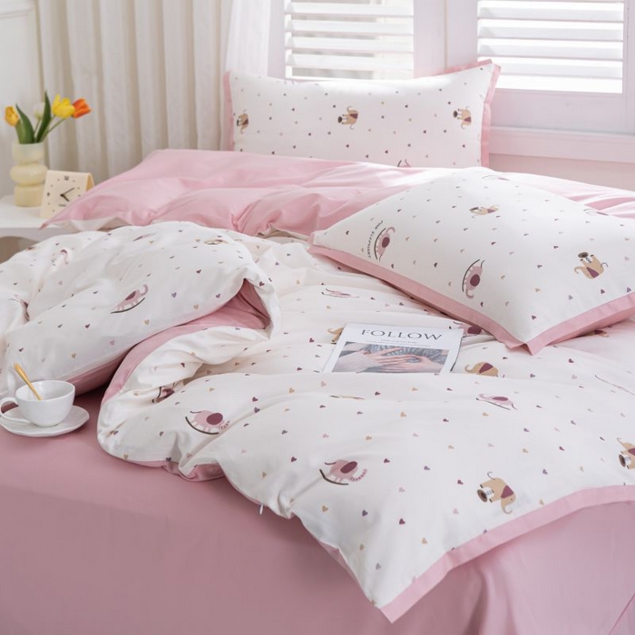 91家纺网 家纺一手货源 找家纺 优姿家纺 新款纯棉长绒棉小清新ins风印花四件套-系列一 象北鼻