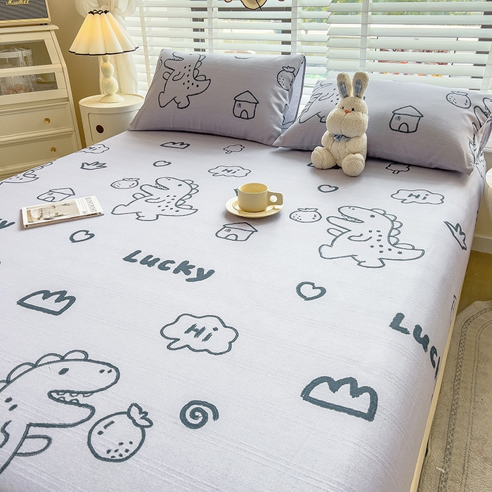 91家纺网 家纺一手货源 找家纺 芃成 2024新款老粗布床笠款 总1 恐龙卡卡