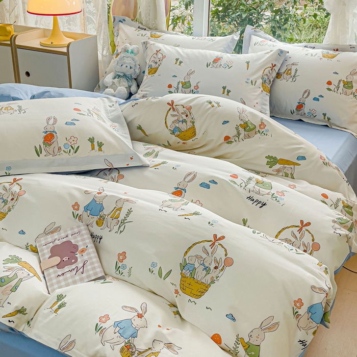 91家纺网 家纺一手货源 找家纺 金鑫汇家纺 2024新款全棉纯棉卡通印花四件套单品系列-单被套收获满满蓝色