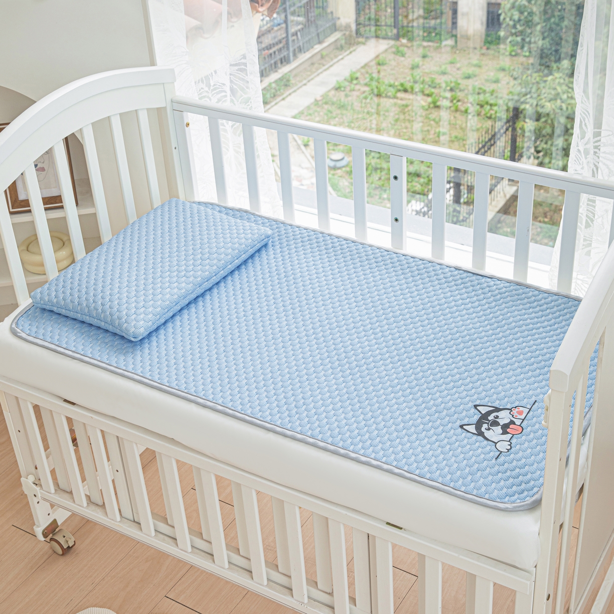 91家纺网 家纺一手货源 找家纺 宅部落 2024年新款凉感豆豆幼儿园幼婴儿儿童凉席 哈士奇-深蓝