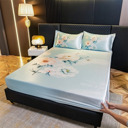 圣比熊 2025新款大版可水洗冰丝床笠宿舍床垫保护套三件套 花语