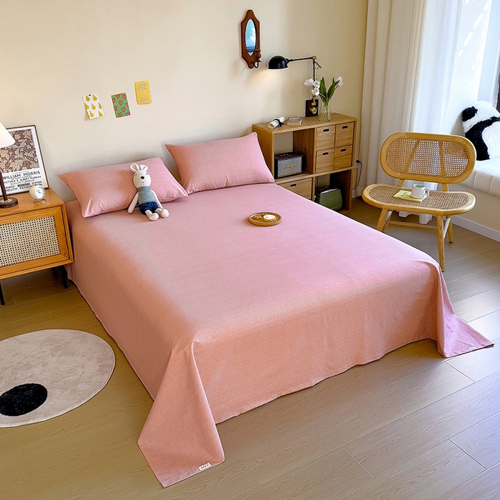 91家纺网 家纺一手货源 找家纺 芃成家纺 2024新款老粗布床单款 粉玉