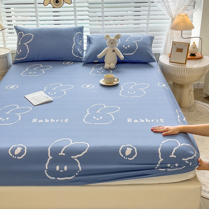 91家纺网 家纺一手货源 找家纺 芃成 2024新款老粗布床笠款 总1 乖萌兔