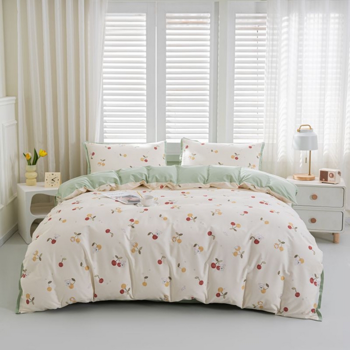 91家纺网 家纺一手货源 找家纺 优姿家纺 新款纯棉长绒棉小清新ins风印花四件套-系列一 樱桃兔