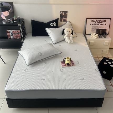 HL原创 2024新款PE聚乙稀纤维-冰魔豆凉席 星星月亮-灰（平铺款）