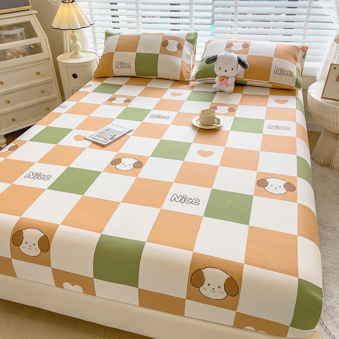 91家纺网 家纺一手货源 找家纺 芃成 2024新款老粗布床笠款 总1 格子狗