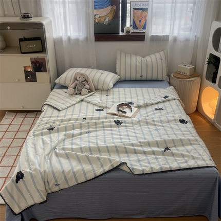 91家纺网 家纺一手货源 找家纺 HL原创 2024新款全棉法式大豆被夏被 XB-条纹猫