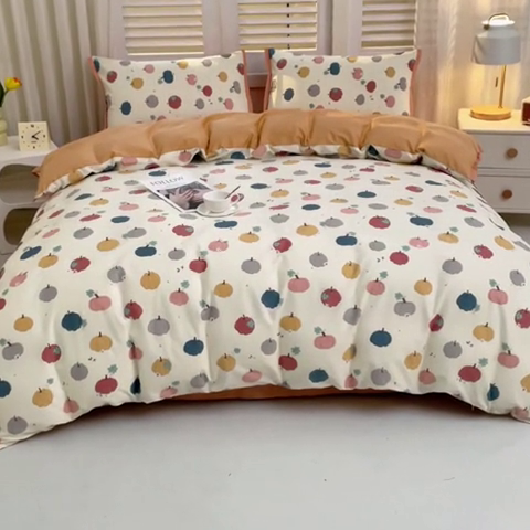 91家纺网 家纺一手货源 找家纺 优姿家纺 新款纯棉长绒棉小清新ins风印花四件套-系列一 南瓜酥-米