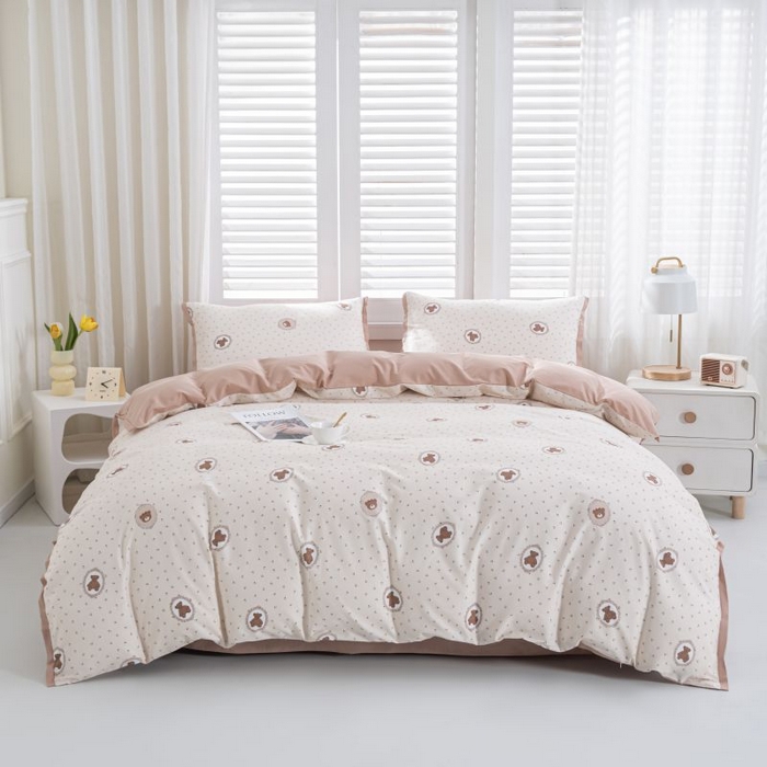 91家纺网 家纺一手货源 找家纺 优姿家纺 新款纯棉长绒棉小清新ins风印花四件套-系列一 梦露熊