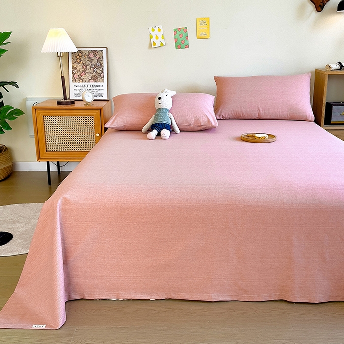 91家纺网 家纺一手货源 找家纺 芃成家纺 2024新款老粗布床单款 粉玉