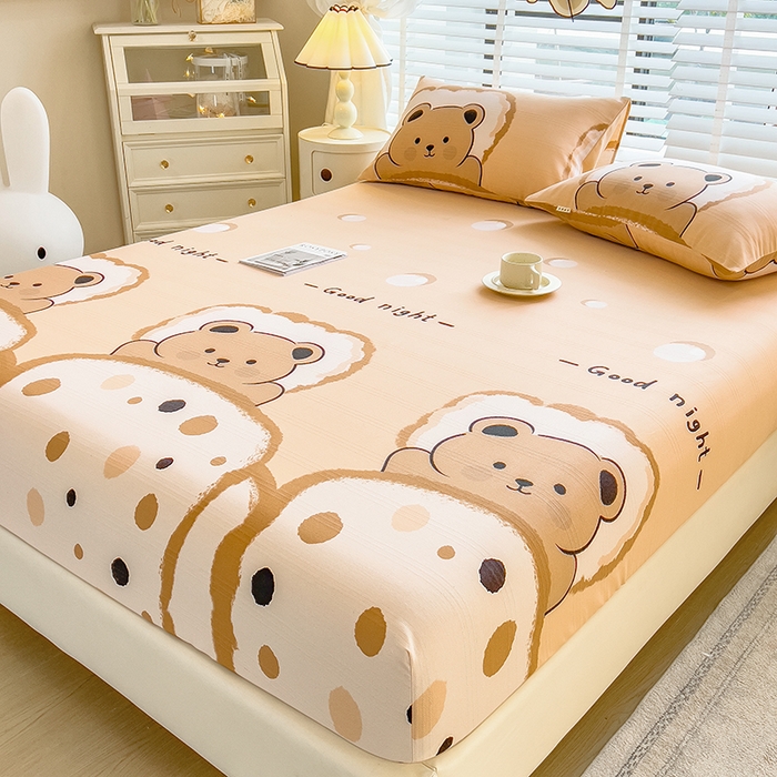 91家纺网 家纺一手货源 找家纺 芃成 2024新款老粗布床笠款 总1 安睡小熊