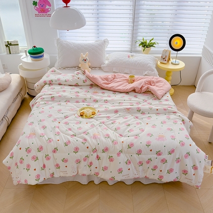 91家纺网 家纺一手货源 找家纺 默忆 2025新款水洗棉双层纱夏被夏凉被空调被被子被芯 曼塔玫瑰