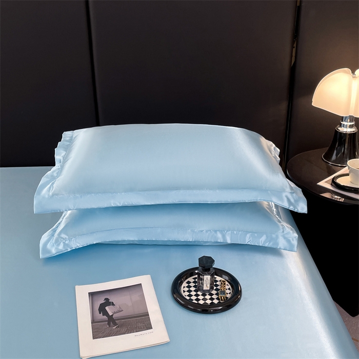 91家纺网 家纺一手货源 找家纺 梦舒羽 2025新款夏季可水洗冰丝四件套单品系列-冰丝枕套 天空蓝