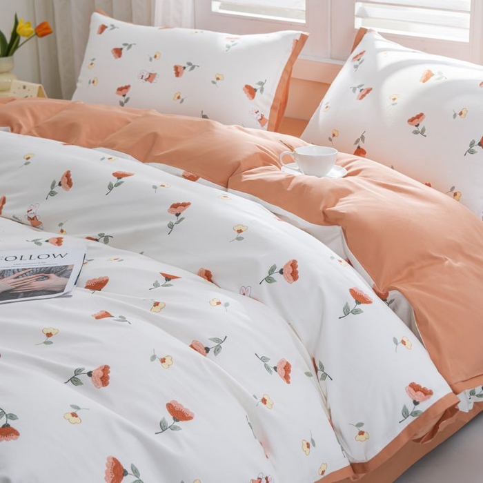 91家纺网 家纺一手货源 找家纺 优姿家纺 新款纯棉长绒棉小清新ins风印花四件套-系列一 花香兔