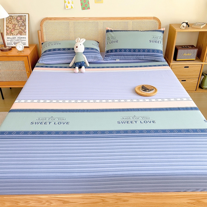 91家纺网 家纺一手货源 找家纺 芃成 2024新款老粗布床笠款 总2 怦然心动 蓝