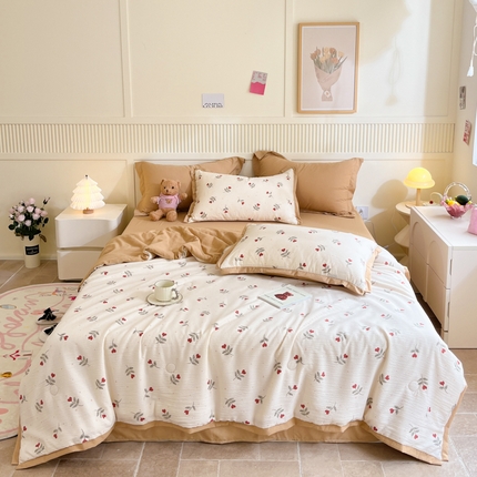 91家纺网 家纺一手货源 找家纺 （总）2024新款泡泡棉小缺角工艺夏被四件套