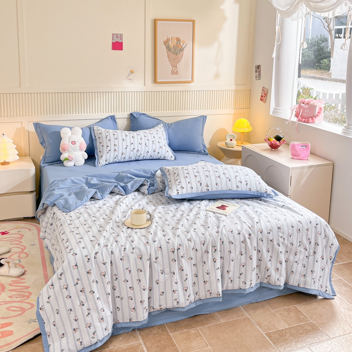 91家纺网 家纺一手货源 找家纺 2024新款泡泡棉小缺角工艺夏被四件套 清芬-兰