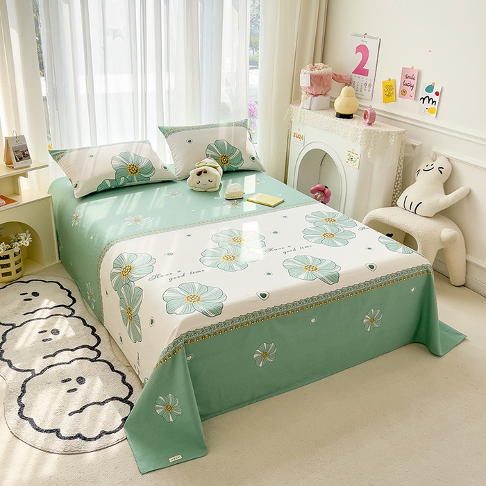 91家纺网 家纺一手货源 找家纺 芃成家纺 2024新款老粗布床单款 总2 清韵幽香-绿