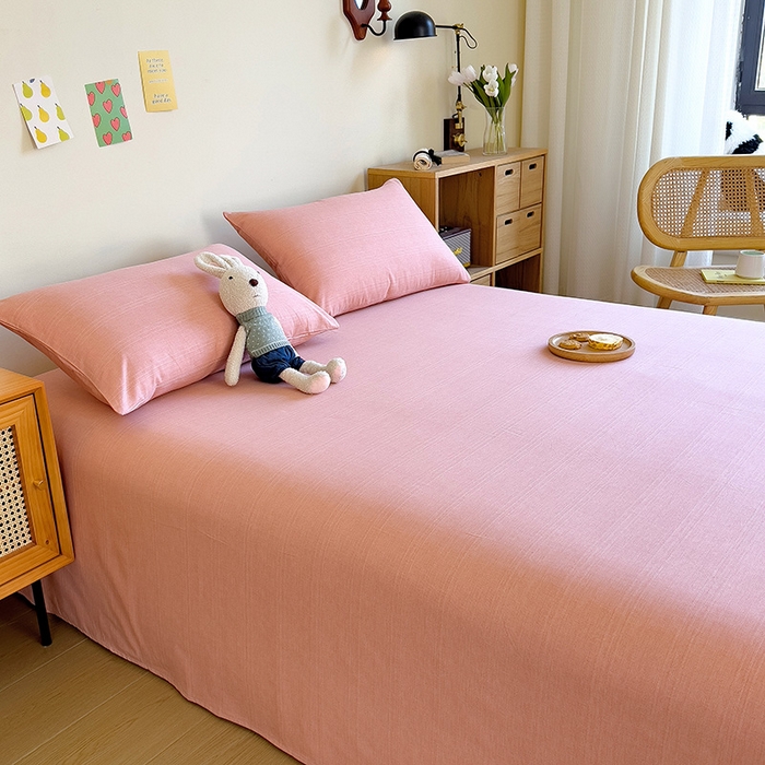 91家纺网 家纺一手货源 找家纺 芃成家纺 2024新款老粗布床单款 粉玉