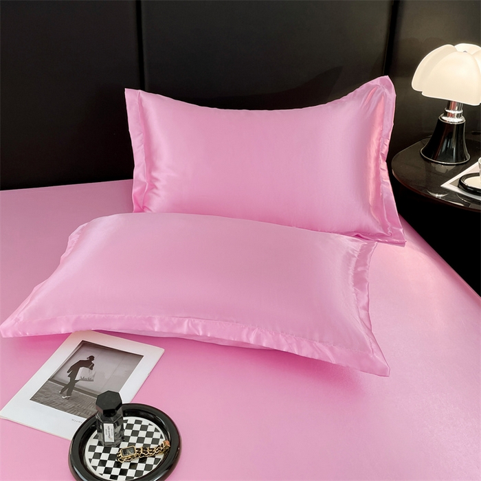 91家纺网 家纺一手货源 找家纺 梦舒羽 2025新款夏季可水洗冰丝四件套单品系列-冰丝枕套 粉色