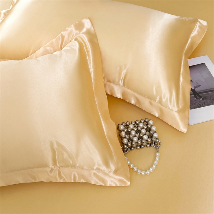 91家纺网 家纺一手货源 找家纺 梦舒羽 2025新款夏季可水洗冰丝四件套单品系列-冰丝枕套 金驼色