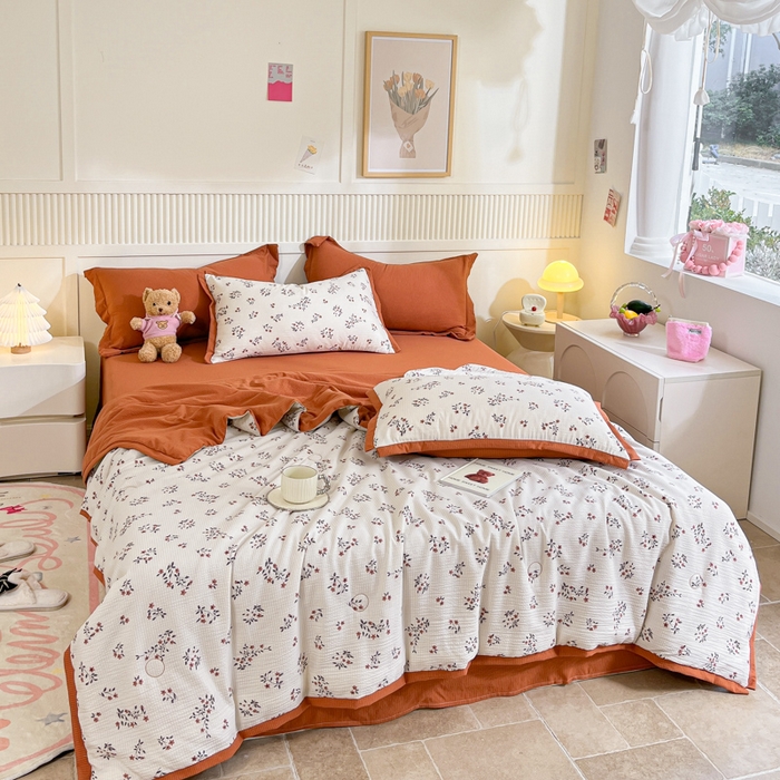 91家纺网 家纺一手货源 找家纺 2024新款泡泡棉小缺角工艺夏被四件套 花蜜