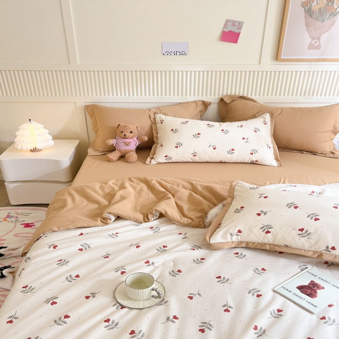 91家纺网 家纺一手货源 找家纺 2024新款泡泡棉小缺角工艺夏被四件套 挚爱