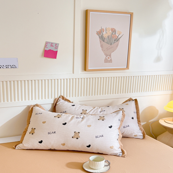 91家纺网 家纺一手货源 找家纺 2024新款泡泡棉小缺角工艺夏被四件套 爱心小熊